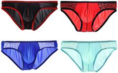 WINDAY Men Briefs Lace Silk Low Rise Bikini Briefs and Breathable Underwear B162 - - Medium