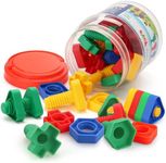 LotFancy Nuts and Bolts, 24pcs Fine Motor Skills Occupational Therapy Toys for Kids, Shapes and Colors Matching Toys, Montessori Building Construction Game with Storage Box for Baby and Toddlers