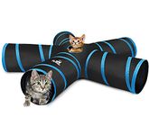 Pawaboo Cat Toys, Cat Tunnel Tube 5 Way Tunnels 25x53cm Extensible Collapsible Cat Play Tent Interactive Toy Maze Cat House with Balls and Bells for Cat Kitten Kitty Rabbit Small Animal, Blue