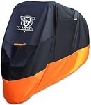 XYZCTEM Motorcycle Cover - All Season Waterproof Outdoor Protection - Precision Fit for 116 inch Tour Bikes, Choppers and Cruisers - Protect Against Dust, Debris, Rain and Weather(XXXL,Black& Orange)