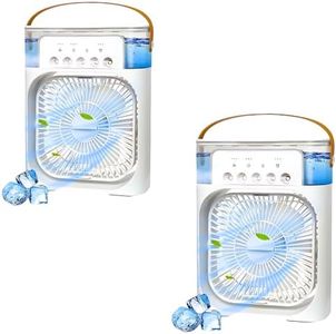 Drumstone 𝐁𝐔𝐘 𝟏 𝐆𝐄𝐓 𝟏 Personal Air Cooler, Portable Air Conditioner Fan with 7 Colors LED Light, 3 H Timer, 3 Wind Speeds and 3 Spray Modes - White 𝟏𝟓 𝐘𝐄𝐀𝐑𝐒 𝐖𝐀𝐑𝐑𝐀𝐍𝐓𝐘_Multicolor