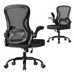 SONGMICS Ergonomic Office Chair, Mesh Swivel Desk Chair with Lumbar Support, Rocking Function, Flip-Up Armrests, for Home Office, Bedroom, Black OBN042BH03