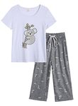 MyFav Summer Pyjamas Women 3/4 Length Trouser Sleepwear Cute Short Sleeve Soft Loungewear Pjs Set Koala XL