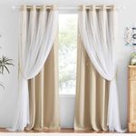 NICETOWN Kids Curtains for Girls Bedroom, Moon and Star Hollow Out Blackout Curtains for Nursery, Double-Layer Grommet Window Drapes for Home Decor, 52" W by 84" L, Set of 1, Biscotti Beige