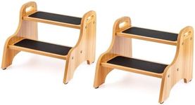 StrongTek 2 Pack Wooden 2 Step Stools for Kids & Adults, Non-Slip Surface, Skid-Resistant Foot Pads, 300 lbs Capacity, Portable with Handles, Safe & Sturdy Design for Kitchen, Bathroom, Bedroom, Home