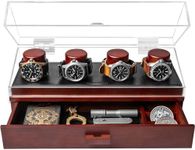 The Watch Deck Pro: Made to Show Off Your Collection — Stylish Display Case for 4 Watches – Christmas Gift for Men – Accessory Drawer, Wooden Posts & Leather Lining – Men’s Watch Box & Watch Case