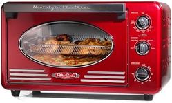 Nostalgia Retro Air Fryer Oven, Toast, AirFry, Broil Functions Large Capacity Fits Slices of Bread Two 12 in. Pizzas-Includes Baking Pan and Frying Basket, 21 Qt, Metallic Red