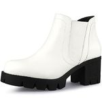 Allegra K Women's Lug Sole Chunky Heel Chelsea Ankle Boots White 6 UK/Label Size 8 US