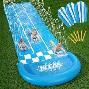 Jasonwell Slip and Water Slide - 20Ft Heavy Duty Lawn Slip Waterslide for Kids Adults with Splash Sprinkler N 3 Bodyboards Backyard Summer Outside Outdoor Water Play Toys (Race-3Lanes)