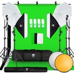 SH Photography Lighting Kit 4 x 65W 5500K LED Bulbs Green Screen 2.6x3M/8.5FTx10FT Backdrop Stand Softbox Umbrellas 5 in1 Reflector Accessories Continuous Light for Photo Video Studio Equipment