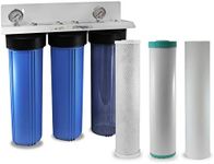 Whole House Iron Manganese Filter 3 Stages 20" x 4.5 Big Blue 3/4" Ports Double O Ring w/Sediment, FEMG and CTO Filters for Homes Cottages and Well Water