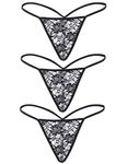 Women's Lace G-strings Thongs Tangas Plus Size Floral Underwear Ladies Sexy Stretchy Panties Briefs Black 3Pack