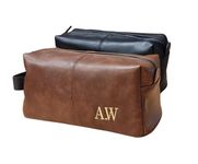 Generic Personalised Embroidered Mens Vegan Leather Wash Bag Toilet Bag Brown/Black