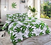 THE HIGH LIFE Cannabis Marijuana Leaf Weed Print Duvet/Quilt Cover Bedding Set With Pillow Cases Green Black White (Green/White, Double 200 x 200cm)