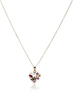 Amazon Collection 14k Gold Over Sterling Silver Multi-Colored Pressed Flower Heart Pendant Necklace, 16'