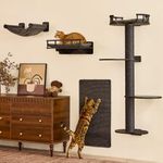 FUKUMARU Cat Wall Shelves, 4 in 1 Stable Wooden Wall-Mounted Furniture Set, Climbing Tree with Hammock, Bed, Perch and Scratching Mat (Black)