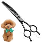 FOGOSP Curved Thinning Shears 7'' Chunker Shears Japan 440C Stainless Steel Professional Dog Scissors for Grooming Small Medium Pet 75% Thinning Rate(Black)