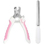 Dudi Pet Dog Nails Clippers and Nail File - Cat or Puppy Claw Trimmers with Lock Guard - Razor Sharp Grooming Clipper Trimmer Blades for All Breed Sizes - White Pink - Small