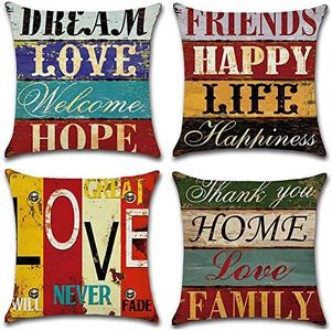 Gspirit federe mediterraneo Amore Vintage Tema 4 Pack Cuscini per divani Decorativo Cotone Biancheria Cuscino copricuscini Divano Caso Federa per Cuscino 45x45 cm