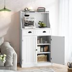 HOLTICO Kitchen Microwave Cabinet, Pantry Cupboard Kitchen Pantry Storage Cabinet with Doors and Adjustable Shelves Freestanding Kitchen Cupboard for Kitchen, Living Room, White