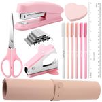 Pink Desk Office Accessories for Women Desk Mat Stapler and 1000pcs Staples Stapler Remover,Pink Pens,Measure,Scissor and Tabs,Office Supplies Gifts for Teacher Student