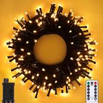 Vacoulery Fairy Lights Mains Powered 20M 200 LED Warm White Fairy Lights 8 Modes Fairy Lights Plug in with Remote Control & Timer for Christmas Outdoor Indoor Garden(Black Cable)