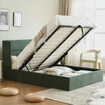 YUHUASHI Queen Size Hydraulic Lift Bed Frame, Huge Storage Space, upholstered Platform Bed, Velvet upholstered headboard, Sturdy Wooden Slat Support, no Need for bedsprings (Queen, Turtle)