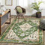 Lahome Boho Green 5x7 Carpet for Living Room, Large Washable Area Rug for Bedroom, Tribal Vintage Dining Room Rug Non Slip Indoor Carpet for Home Office Kitchen Apartment (Green/Multi, 5 x 7)