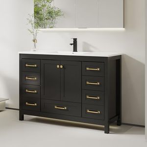 eclife 48" Bathroom Vanities with Sink Combo, Modern Thickened Wood Bathroom Storage Cabinet w/Undermount Single Sink, Matte Black Faucet Drain, Painted Surface, Black
