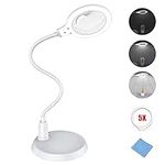 Dimmable Magnifying Lamp,5X Large Hands Free Magnifying Glass with Light and Stand for Reading Workbench Artist Hobbies