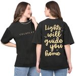 SILLYSTYLE Coldplay Lights Will Guide You Home Oversized Black Tshirt for Men and Women Drop Shoulder Unisex Baggy Loose Fit T-Shirts (X-Large, Black)