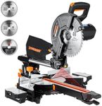 DOVAMAN Updated 10-Inch Sliding Miter Saw, Multi-Material Cutting w/ 3 x TCT Blades, Ambidextrous Operation, 5000/3200RPM Speed, Laser Guide, 0-45° Bevel Cut, Max Cut 3.5x13.4in, 9 Positive Stops
