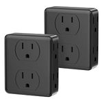 Outlet Extender, HICITY Multi Plug Outlet with 6 Electrical Outlets Adapter, 3-Prong Wall Outlet Tap for Cruise Ship Home Office Dorm, Black (2 Pack)