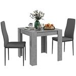 HOMCOM Dining Table Set for 2, 3 Piece Kitchen Table and Chairs with Steel Legs and High Back, Space-Saving Table and Upholstered Chairs for Small Spaces, Grey