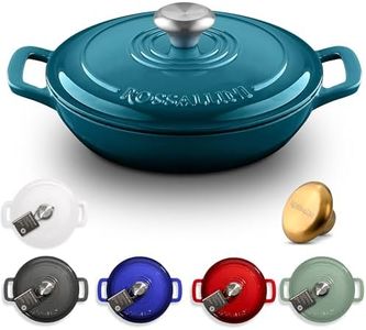 ROSSALLINI Signature Enameled Cast Iron Braiser, Non-Stick Serving Pot with Tight Fitting Lid for Perfect Roasting, Baking, Sauteing, Searing, and Pan Frying | 5Q (4.7L) - Ocean Blue