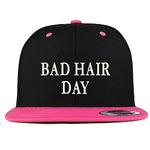 Trendy Apparel Shop Bad Hair Day Embroidered Premium 2-Tone Flat Bill Snapback Cap, Black Pink, One Size