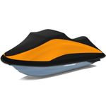 Tokept Trailerable Jet Ski Cover, 300D Heavy Duty Waterproof PWC Cover with Reflective Strip Vents, Fits Seadoo, Yamaha, GTX, Kawasaki, Honda, Polaris 3 Seater 136" to 145" L（Black&Orange）