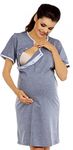 Zeta Ville Nursing Nightdress Robe Labour Hospital Gown Mix & Match 393c (Nightdress - Graphite, UK 12/14, L)