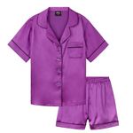 CityComfort Girls Short Pyjama Sets - Satin, Button Down 2 Piece Set - Girls Gifts (Purple, 13-14 Years)