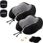 DAWNTREES 2 pack Travel Pillow Neck Support,Pure Memory Foam Neck Pillows for Travel Airplane, Business Trip with Luxury Bag, Travel Kit with 3D Contoured Eye Masks, Earplugs.……