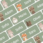 My Nametags® Award-Winning Name Stickers for Clothes & Items | 56 No-Iron, Washable Stick-On Tags for Babies, Kids & Adults | Forest Animals Stickers (Green)