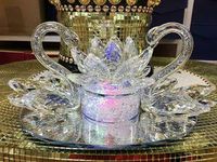 Amazing Gift Large Decorative Crystal Glass Double Swan with Lotus Ornament ITALIAN STYLE ROMANY LOVELY DISPLAY STATUE DECOR HANDICRAFT ORNAMENT WEDDING ANNIVERSARY FOR PRESENT