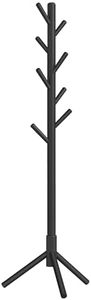 VASAGLE Solid Wood Coat Rack, Free Standing Coat Rack, Tree-Shaped Coat Rack with 8 Hooks, 3 Height Options, for Clothes, Hats, Bags, for Living Room, Bedroom, Home Office, Black URCR04BK