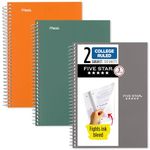 Five Star Spiral Notebooks, 2 Subject, College Ruled Paper, 100 Sheets, 6" x 9-1/2", Seaglass Green, Sedona Orange and Gray, 3 Pack (38618)