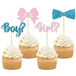 36Pcs Boy or Girl Cupcake Toppers Glitter Bow Tie Cupcake Picks Baby Shower Cake Topper Decorations for Kids Birthday Gender Reveal Party Cake Decorations Supplies