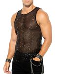 Arjen Kroos Men's Sequin Tank Top Sparkly Metallic Sleeveless T Shirt Party Top