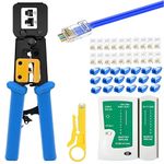 COOLCOLD Tool Kit, RJ45 Wire Cutter, Pass Through Cat5 Cat5e Cat6 Professional Heavy Duty Crimping tool with Lan Tester, 20pc Pass Through Connector, 20pc Boot, Wire Cutter