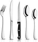 16 Piece Cutlery Sets + 4 Piece Steak Knives, Joyfair Stainless Steel 20 Piece Silverware Flatware Set with Fork Knife Spoon, Service for 4,Home/Camping/Party, Mirror Finished & Dishwasher Safe