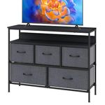 KU Dresser with 5 Drawers TV Stand, Chest of Drawers, Entertainment Center with Fabric Drawers, Console Table with Open Shelves for TV, Storage Drawer Unit for Bedroom Living Room, Deep Grey