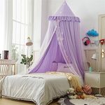 Surwin Bed Canopy for Girls Boys Kids Single Double, Round Dome Bed Canopy Mosquito Net Protection Canopy Play Tent Bedroom Nursery Decoration Hanging Curtain Net - Five Colour (Purple)